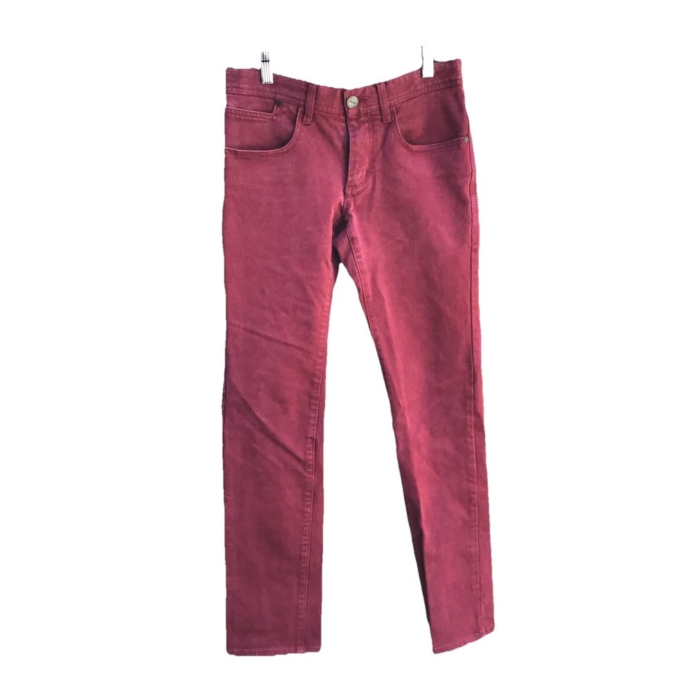 Rapha Slim Fit Stretch Denim Cycling Jeans Burgundy Red Mens Size 28 (29x30.5)